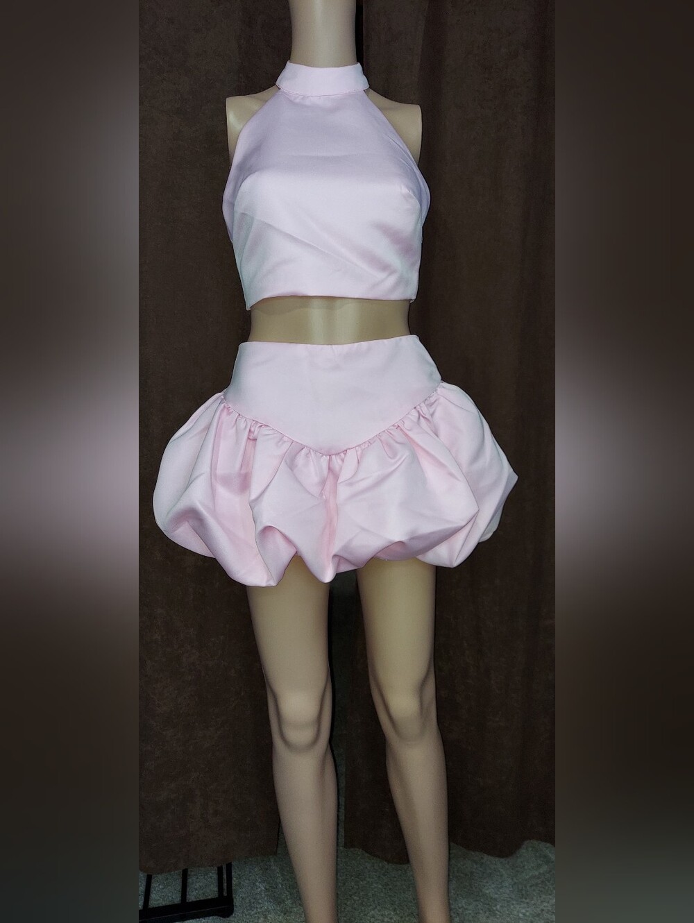 NWT! SET! Light Pink High-Waist Bubble Skirt And Crop Top